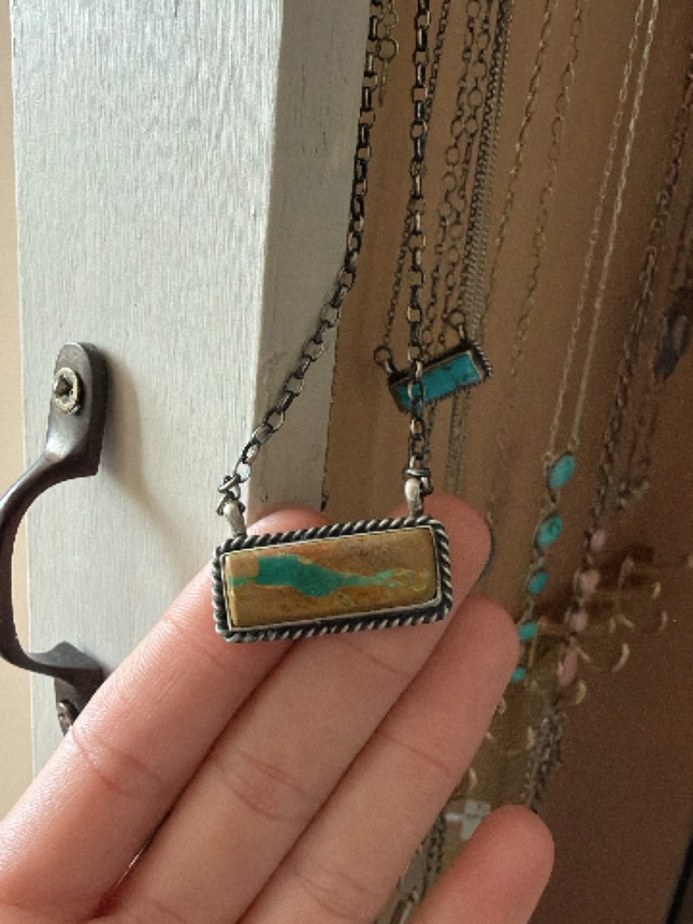 Navajo handmade Judith Dixon Royston ribbon turquoise bar necklace